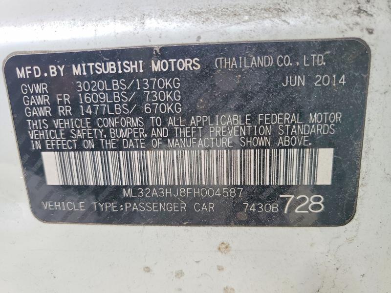 2015 Mitsubishi Mirage მანქანა იყიდება აუქციონზე, vin: ML32A3HJ8FH004587, აუქციონის ნომერი: 58739796