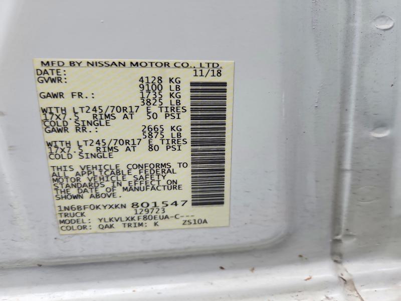 Aukcja sprzedaży 2019 Nissan Nv, vin: 1N6BF0KYXKN801547, numer aukcji: 58247126