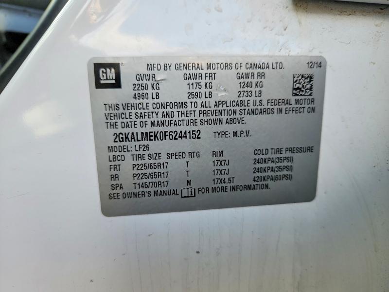 Aukcja sprzedaży 2015 Gmc Terrain, vin: 2GKALMEK0F6244152, numer aukcji: 55567596