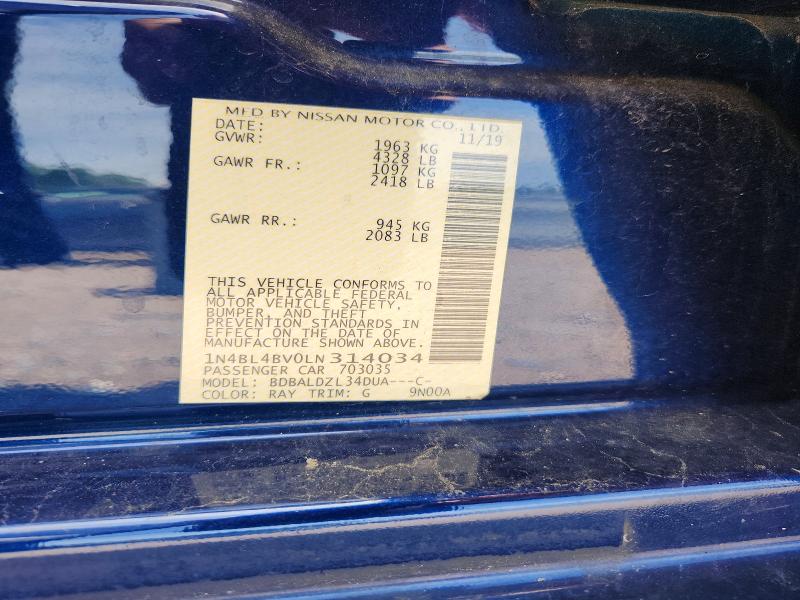 Продажа на аукционе авто 2020 Nissan Altima, vin: 1N4BL4BV0LN314034, номер лота: 58505956