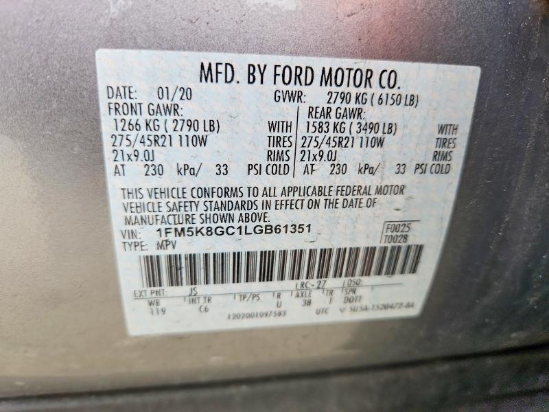 Продаж на аукціоні авто 2020 Ford Explorer, vin: 1FM5K8GC1LGB61351, номер лоту: 57518266