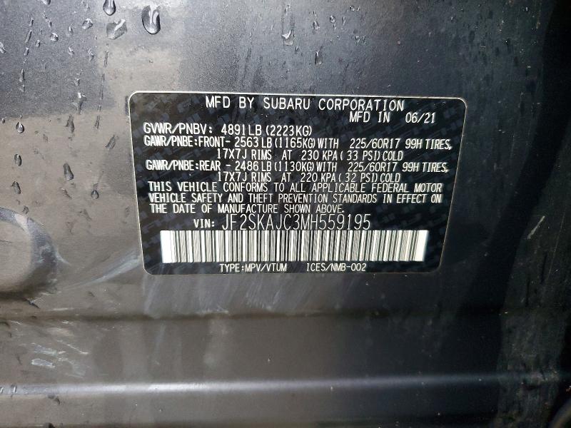 2021 Subaru Forester მანქანა იყიდება აუქციონზე, vin: JF2SKAJC3MH559195, აუქციონის ნომერი: 56518976