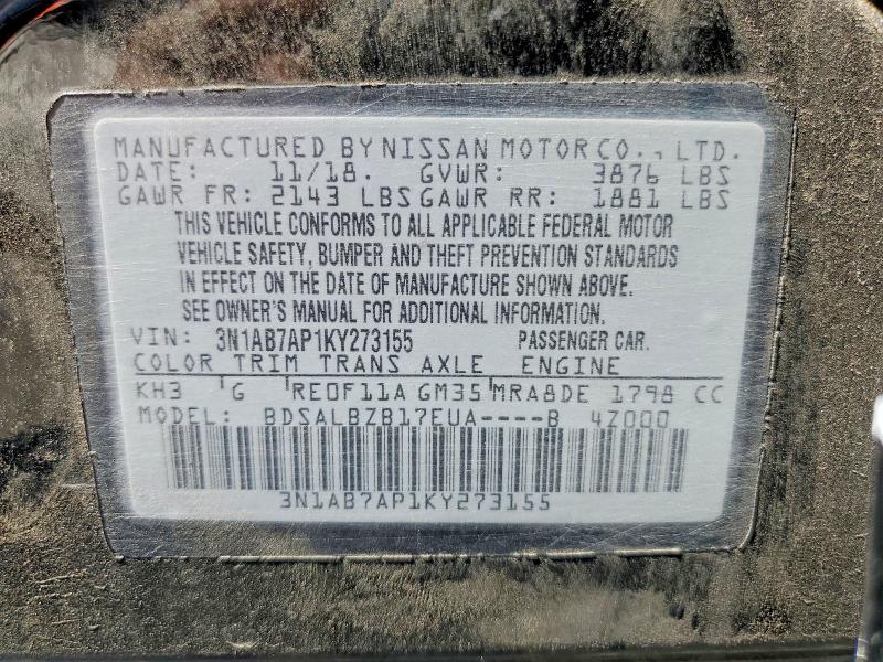 Продаж на аукціоні авто 2019 Nissan Sentra, vin: 3N1AB7AP1KY273155, номер лоту: 57154596