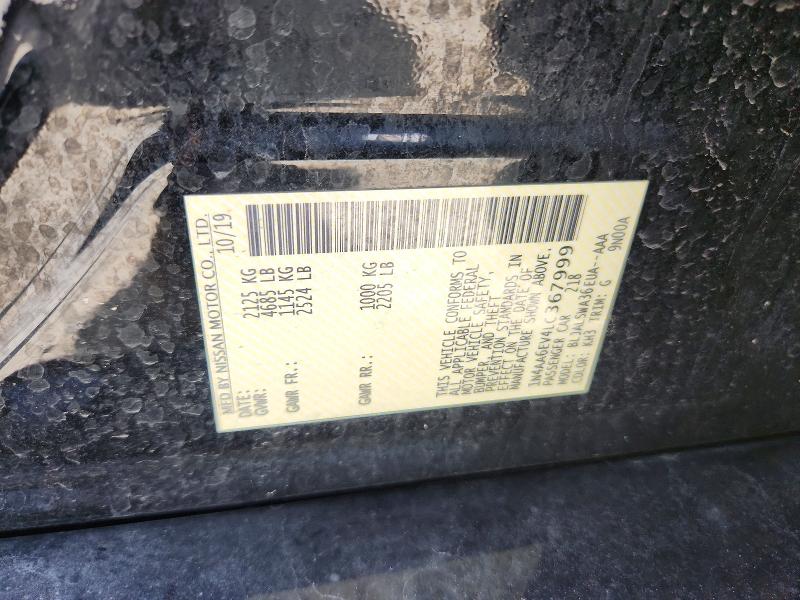 58742566 :رقم المزاد ، 1N4AA6EV4LC367999 vin ، 2020 Nissan Maxima مزاد بيع