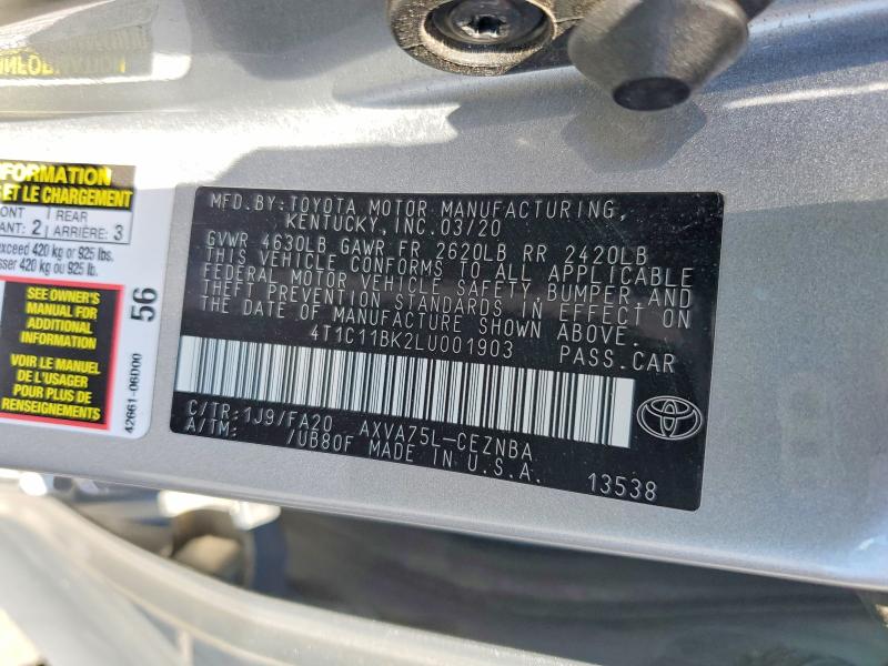 Продаж на аукціоні авто 2020 Toyota Camry, vin: 4T1C11BK2LU001903, номер лоту: 58459666
