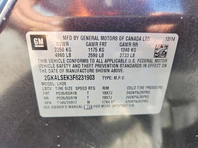 Продаж на аукціоні авто 2015 Gmc Terrain, vin: 2GKALSEK3F6231903, номер лоту: 58510526
