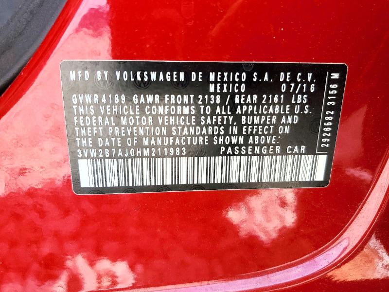 2017 Volkswagen Jetta მანქანა იყიდება აუქციონზე, vin: 3VW2B7AJ0HM211983, აუქციონის ნომერი: 58944006