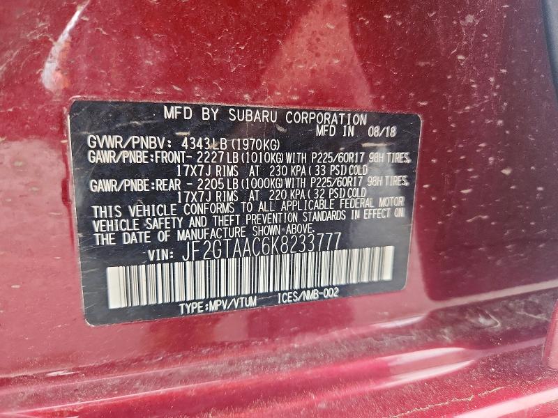 Продаж на аукціоні авто 2019 Subaru Crosstrek, vin: JF2GTAAC6K8233777, номер лоту: 57298066