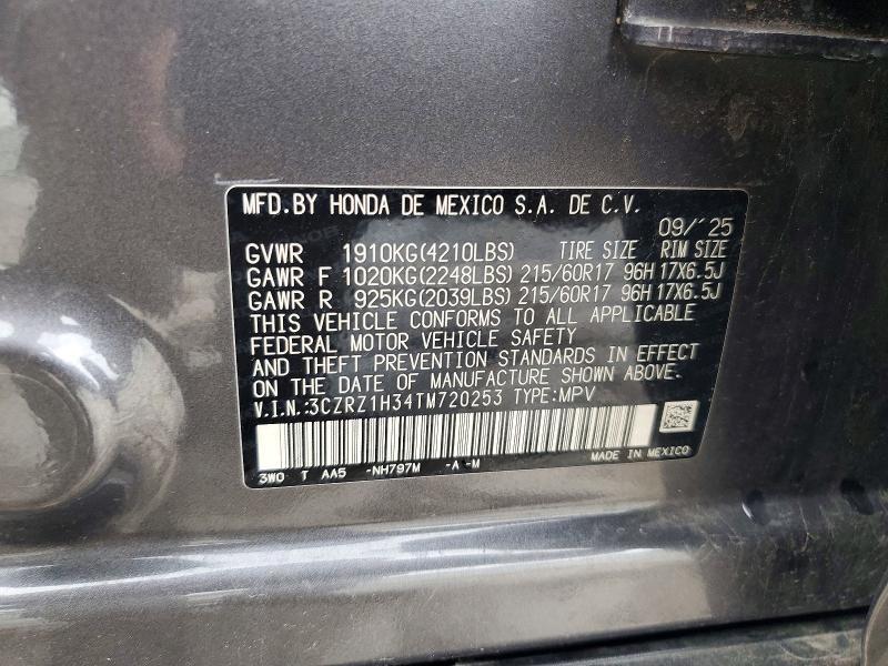 57500116 :رقم المزاد ، 3CZRZ1H34TM720253 vin ، 2026 Honda Hr-v مزاد بيع