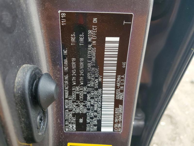 Продажа на аукционе авто 2019 Toyota Highlander, vin: 5TDJZRFH5KS942086, номер лота: 57689496