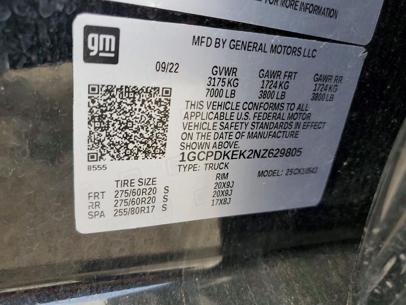 Aukcja sprzedaży 2022 Chevrolet Silverado, vin: 1GCPDKEK2NZ629805, numer aukcji: 59238716