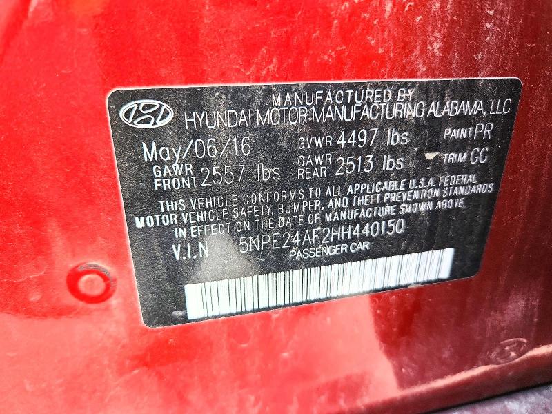56657236 :رقم المزاد ، 5NPE24AF2HH440150 vin ، 2017 Hyundai Sonata مزاد بيع