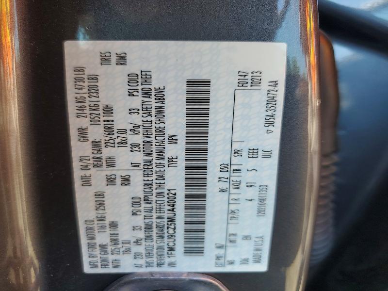 2021 Ford Escape მანქანა იყიდება აუქციონზე, vin: 1FMCU9CZ5MUA40021, აუქციონის ნომერი: 55385076
