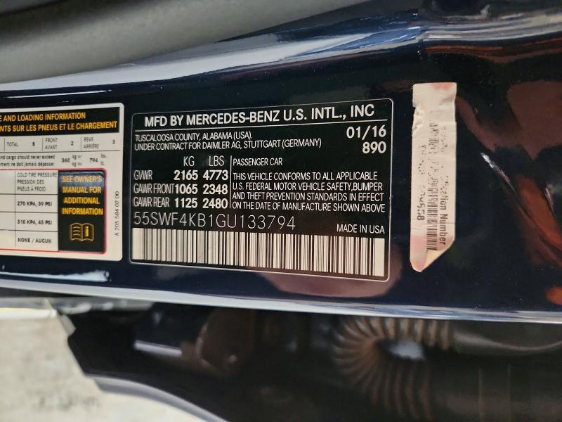 58845886 :رقم المزاد ، 55SWF4KB1GU133794 vin ، 2016 Mercedes-benz C مزاد بيع