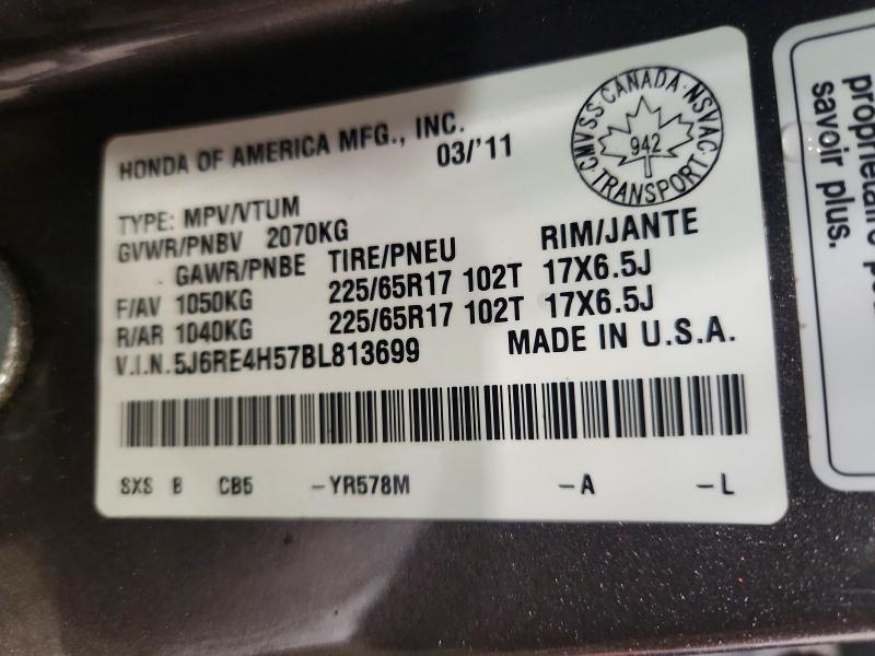 Продаж на аукціоні авто 2011 Honda Cr-v, vin: 5J6RE4H57BL813699, номер лоту: 52899046