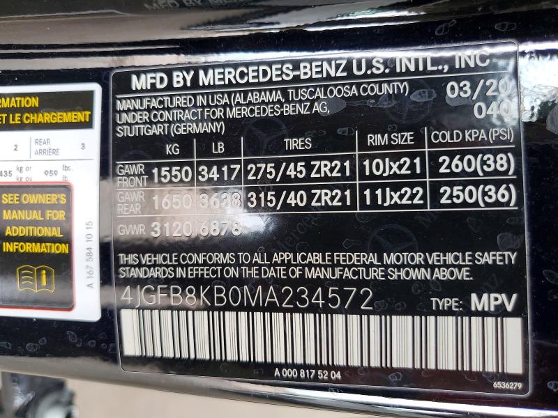 2021 Mercedes-benz Gle მანქანა იყიდება აუქციონზე, vin: 4JGFB8KB0MA234572, აუქციონის ნომერი: 58449946