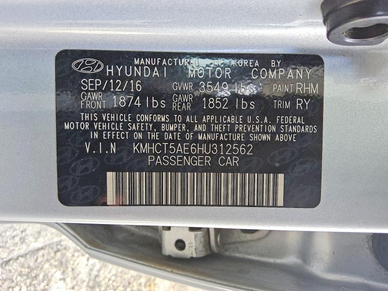 2017 Hyundai Accent მანქანა იყიდება აუქციონზე, vin: KMHCT5AE6HU312562, აუქციონის ნომერი: 58725476