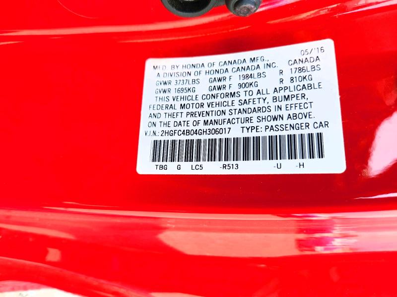 57762256 :رقم المزاد ، 2HGFC4B04GH306017 vin ، 2016 Honda Civic مزاد بيع