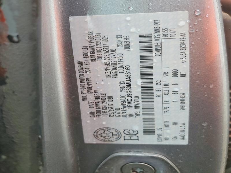 2021 Ford Escape მანქანა იყიდება აუქციონზე, vin: 1FMCU9G60MUA56160, აუქციონის ნომერი: 57403826