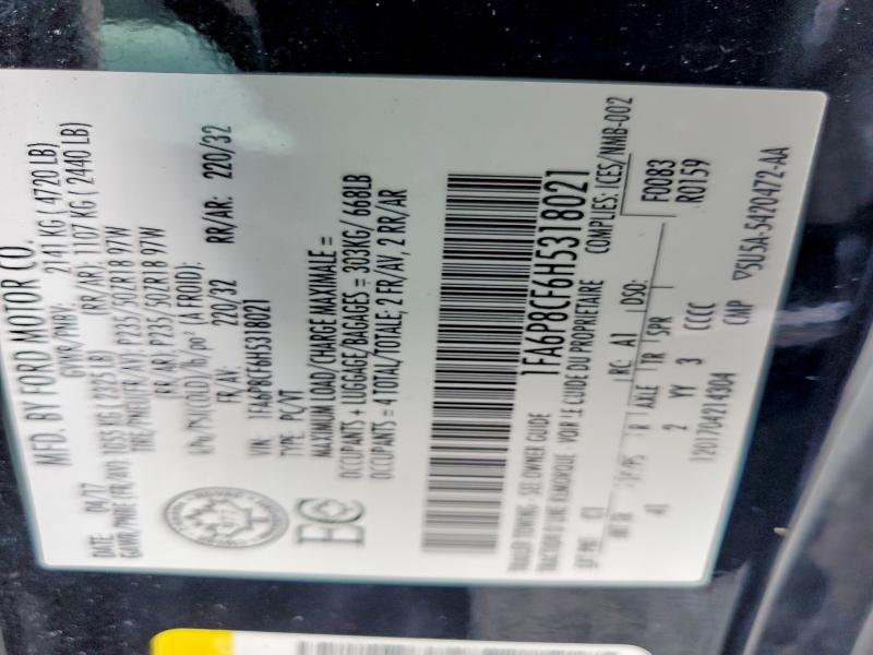 Aukcja sprzedaży 2017 Ford Mustang, vin: 1FA6P8CF6H5318021, numer aukcji: 56969106