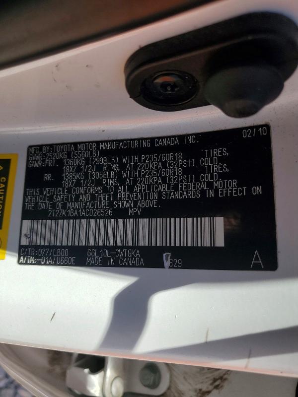 54733856 :رقم المزاد ، 2T2ZK1BA1AC026526 vin ، 2010 Lexus Rx مزاد بيع