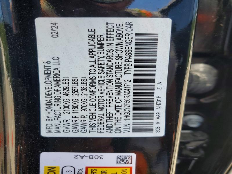 56694526 :رقم المزاد ، 1HGCY2F50RA041712 vin ، 2024 Honda Accord مزاد بيع