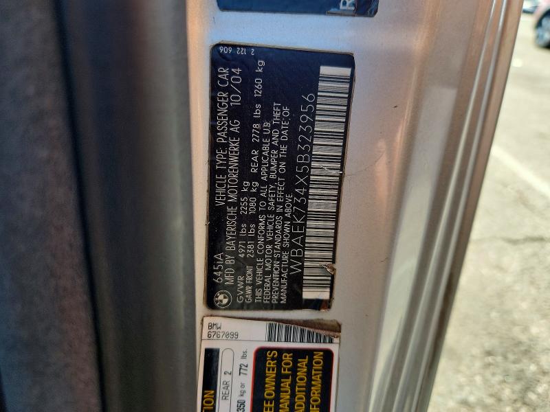 Auction sale of the 2005 Bmw 645, vin: WBAEK734X5B323956, lot number: 58460176