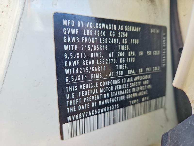 Продажа на аукционе авто 2016 Volkswagen Tiguan, vin: WVGBV7AX5GW609375, номер лота: 58220496