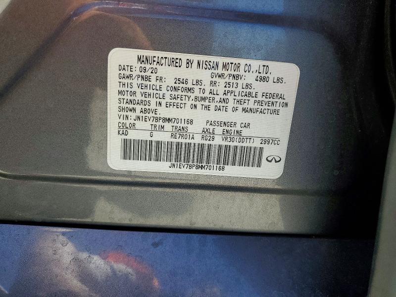 58786416 :رقم المزاد ، JN1EV7BP8MM701168 vin ، 2021 Infiniti Q50 مزاد بيع