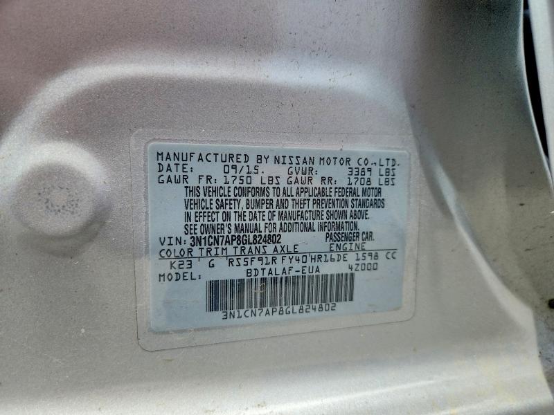 Продажа на аукционе авто 2016 Nissan Versa, vin: 3N1CN7AP8GL824802, номер лота: 55975706