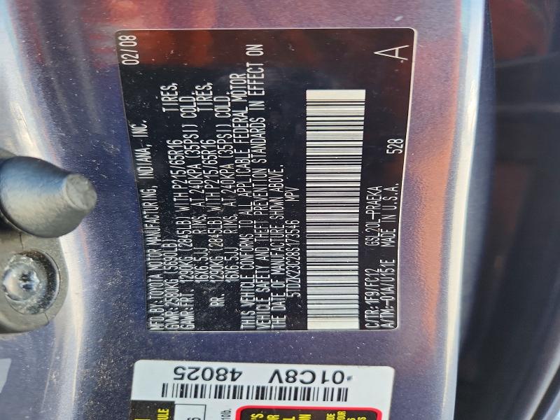 Продаж на аукціоні авто 2008 Toyota Sienna, vin: 5TDZK23C28S173546, номер лоту: 58154446