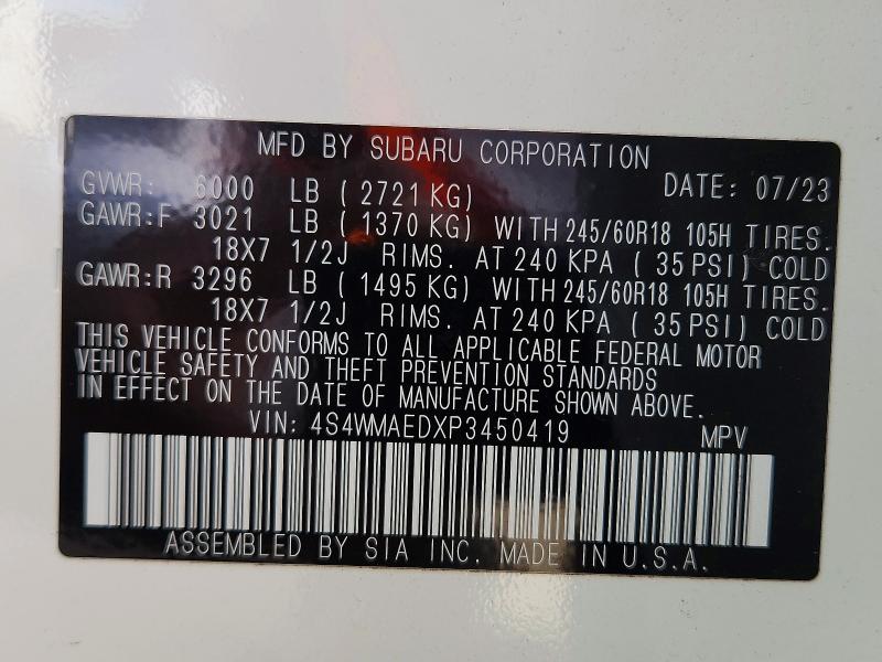 Aukcja sprzedaży 2023 Subaru Ascent, vin: 4S4WMAEDXP3450419, numer aukcji: 56731376
