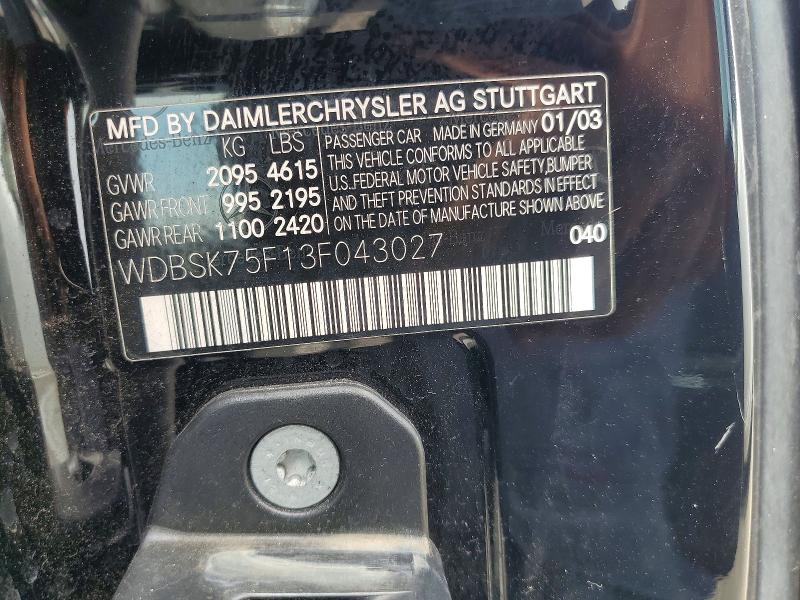 Продажа на аукционе авто 2003 Mercedes-benz Sl, vin: WDBSK75F13F043027, номер лота: 56000306