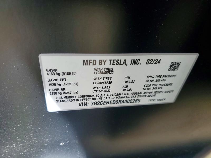 2024 Tesla Cybertruck მანქანა იყიდება აუქციონზე, vin: 7G2CEHED6RA002269, აუქციონის ნომერი: 55905806