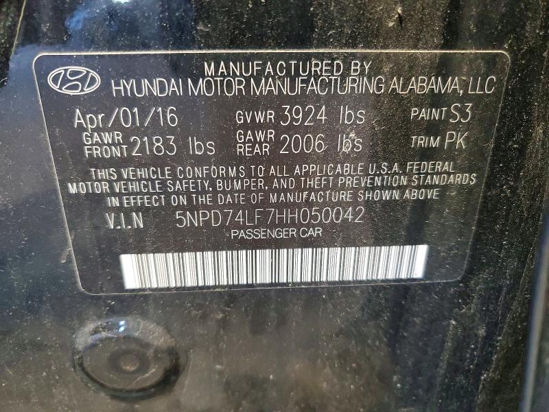 55690416 :رقم المزاد ، 5NPD74LF7HH050042 vin ، 2017 Hyundai Elantra مزاد بيع