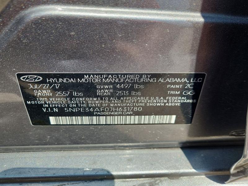 Aukcja sprzedaży 2018 Hyundai Sonata, vin: 5NPE34AF0JH631780, numer aukcji: 56862416