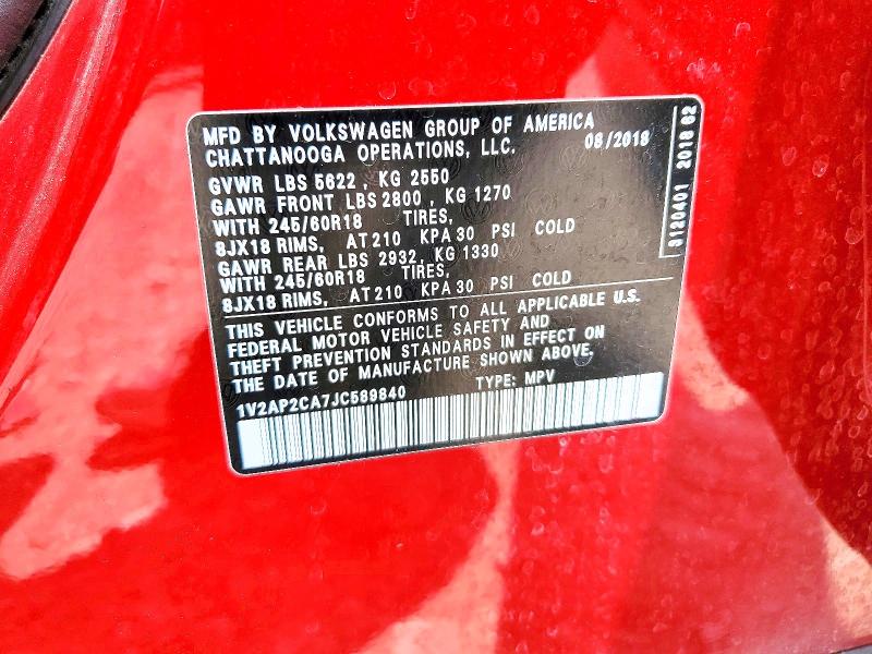 Auction sale of the 2018 Volkswagen Atlas, vin: 1V2AP2CA7JC589840, lot number: 58332406
