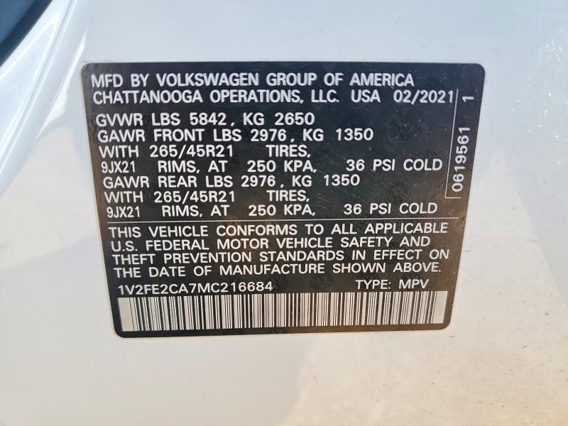 Продажа на аукционе авто 2021 Volkswagen Atlas Cross Sport, vin: 1V2FE2CA7MC216684, номер лота: 58416366