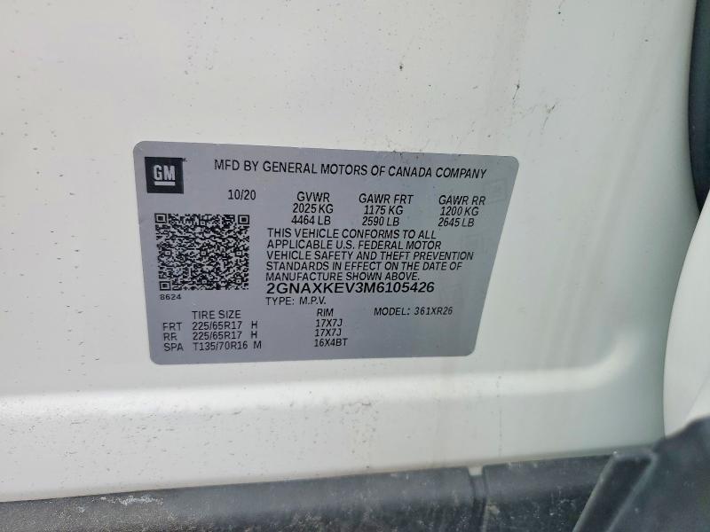 56060506 :رقم المزاد ، 2GNAXKEV3M6105426 vin ، 2021 Chevrolet Equinox مزاد بيع