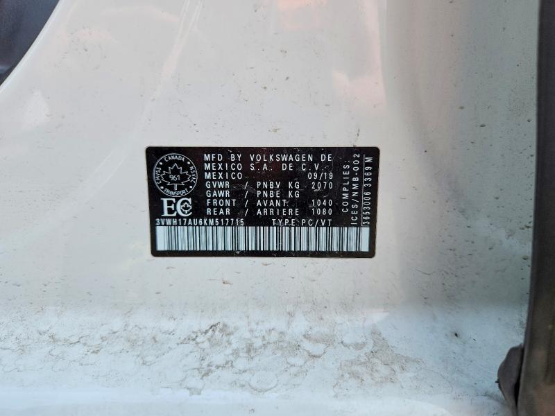 56654406 :رقم المزاد ، 3VWH17AU6KM517715 vin ، 2019 Volkswagen Golf Alltrack مزاد بيع