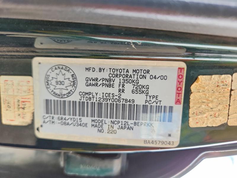 Aukcja sprzedaży 2000 Toyota Echo, vin: JTDBT1239Y0067849, numer aukcji: 57900006
