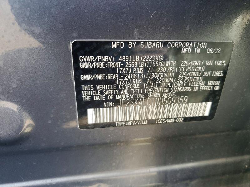 Продаж на аукціоні авто 2022 Subaru Forester, vin: JF2SKALC1NH509359, номер лоту: 54761086