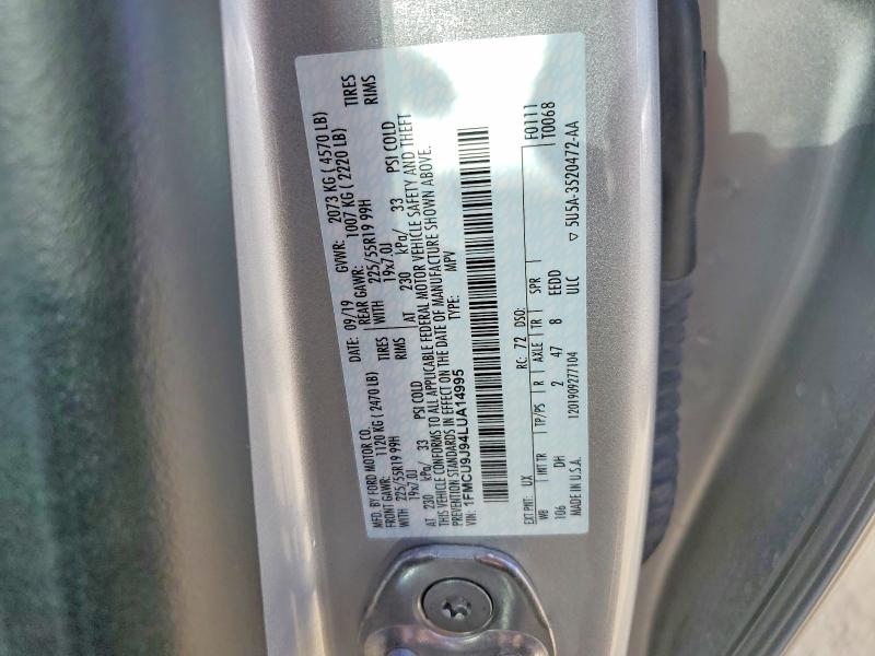 85633085 :رقم المزاد ، 1FMCU9J94LUA14995 vin ، 2020 Ford Escape مزاد بيع