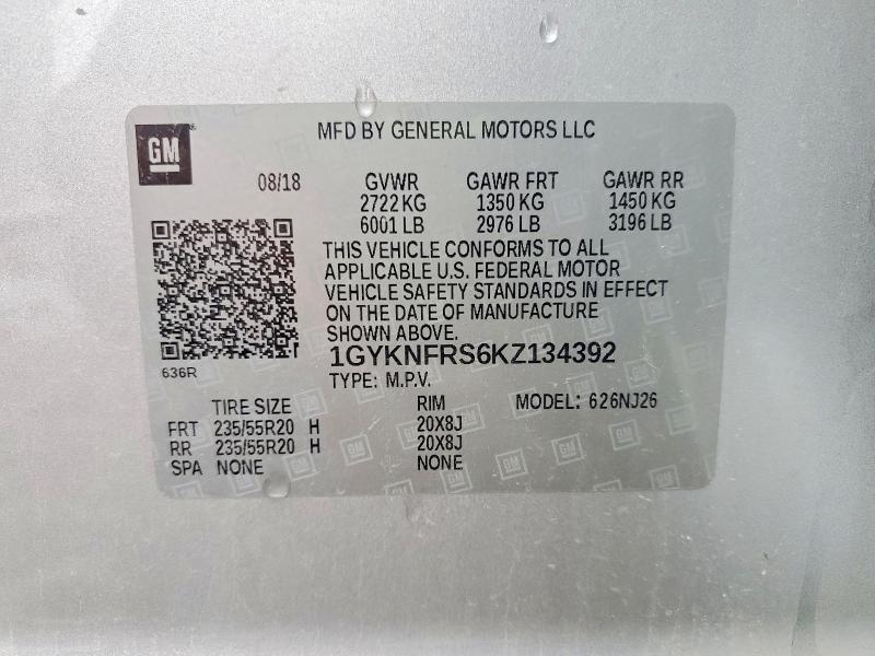 58827826 :رقم المزاد ، 1GYKNFRS6KZ134392 vin ، 2019 Cadillac Xt5 مزاد بيع