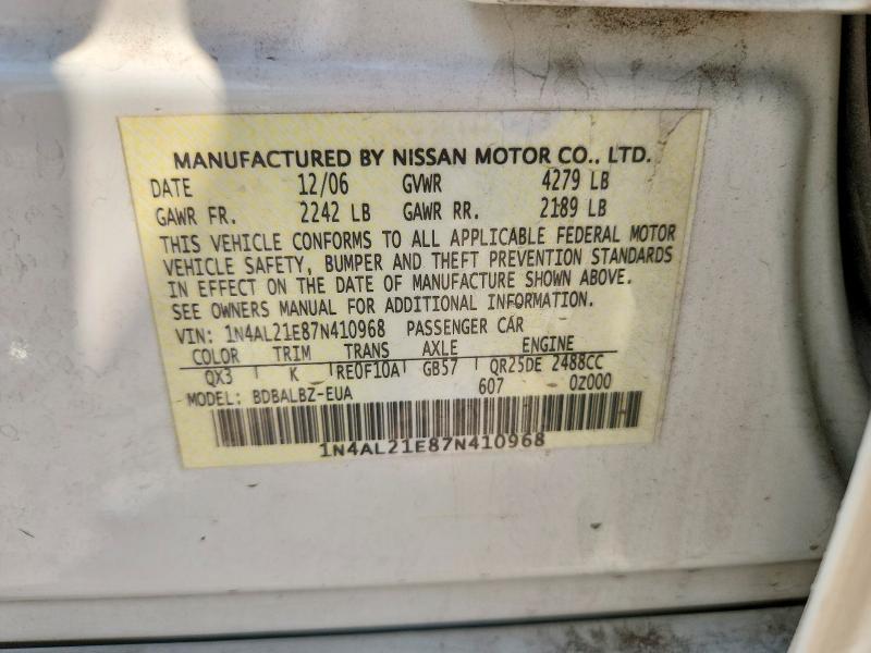Продажа на аукционе авто 2007 Nissan Altima, vin: 1N4AL21E87N410968, номер лота: 58445226