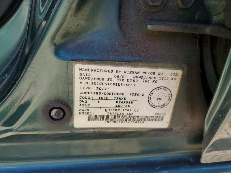 2001 Nissan Sentra მანქანა იყიდება აუქციონზე, vin: 3N1CB51D81L516619, აუქციონის ნომერი: 55681056