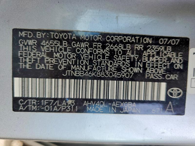 58024196 :رقم المزاد ، JTNBB46K883045907 vin ، 2008 Toyota Camry مزاد بيع