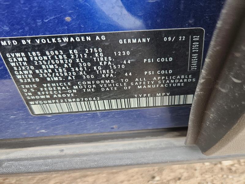 57734156 :رقم المزاد ، WVGUNPE21NP070042 vin ، 2022 Volkswagen Id.4 مزاد بيع