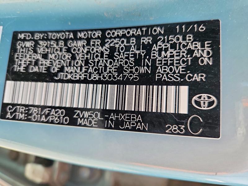 Aukcja sprzedaży 2017 Toyota Prius, vin: JTDKBRFU8H3034795, numer aukcji: 55589226