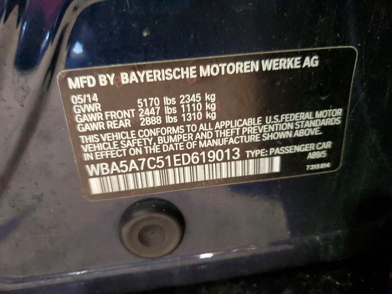 57714586 :رقم المزاد ، WBA5A7C51ED619013 vin ، 2014 Bmw 528 مزاد بيع